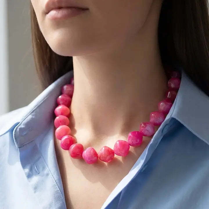 Pink Chunky Beaded Necklace