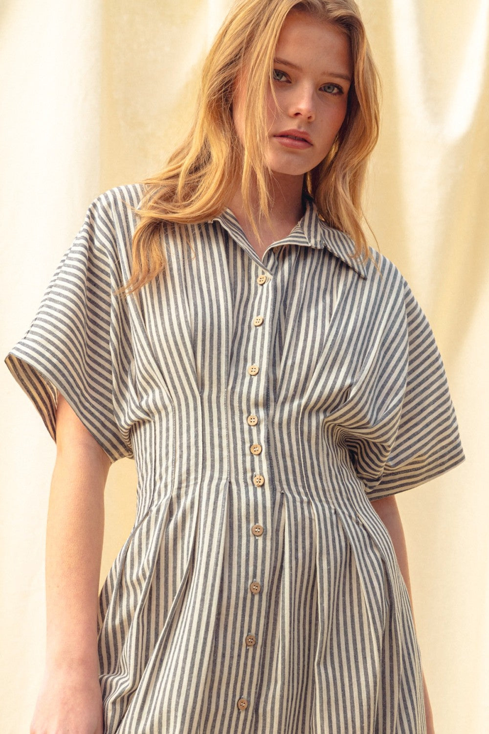 Navy Stripe Collared Shirt Dress