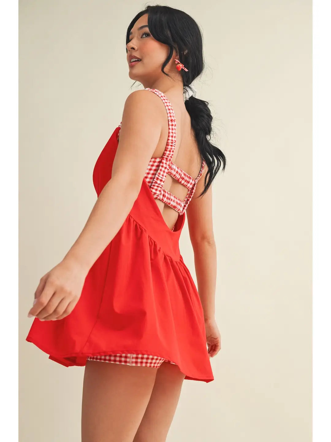 Gingham Layered Play Dress Red
