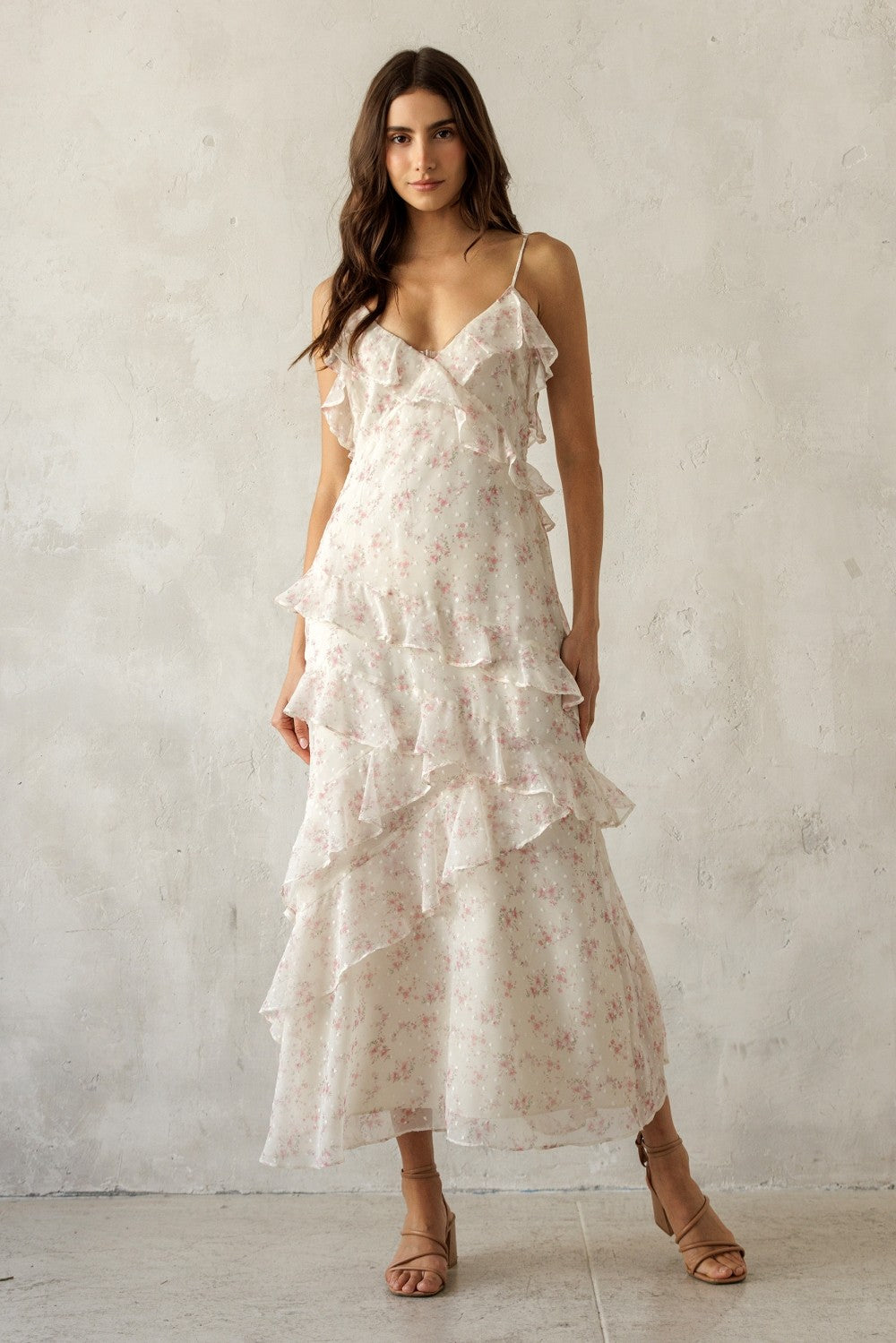 Pink Frilly Floral Maxi Dress