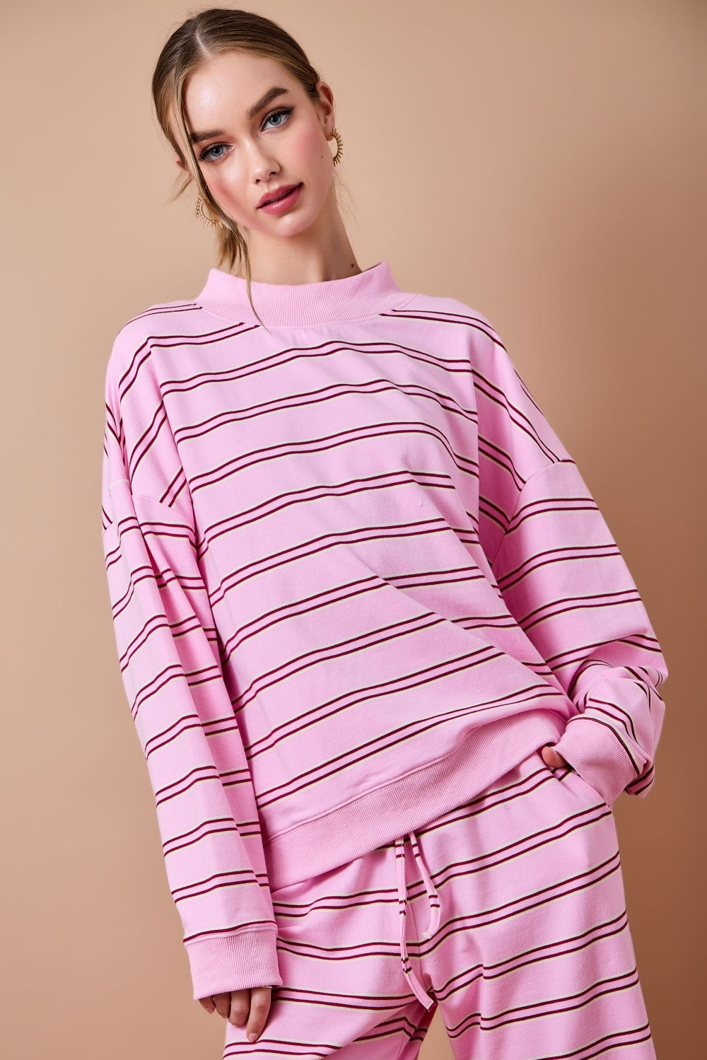 Pink Multi Striped Mockneck