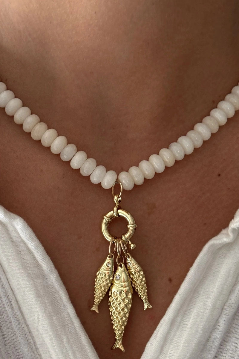 Beaded Fish Necklace White