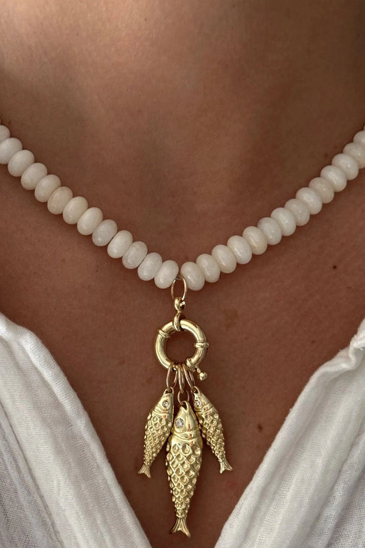 Beaded Fish Necklace White