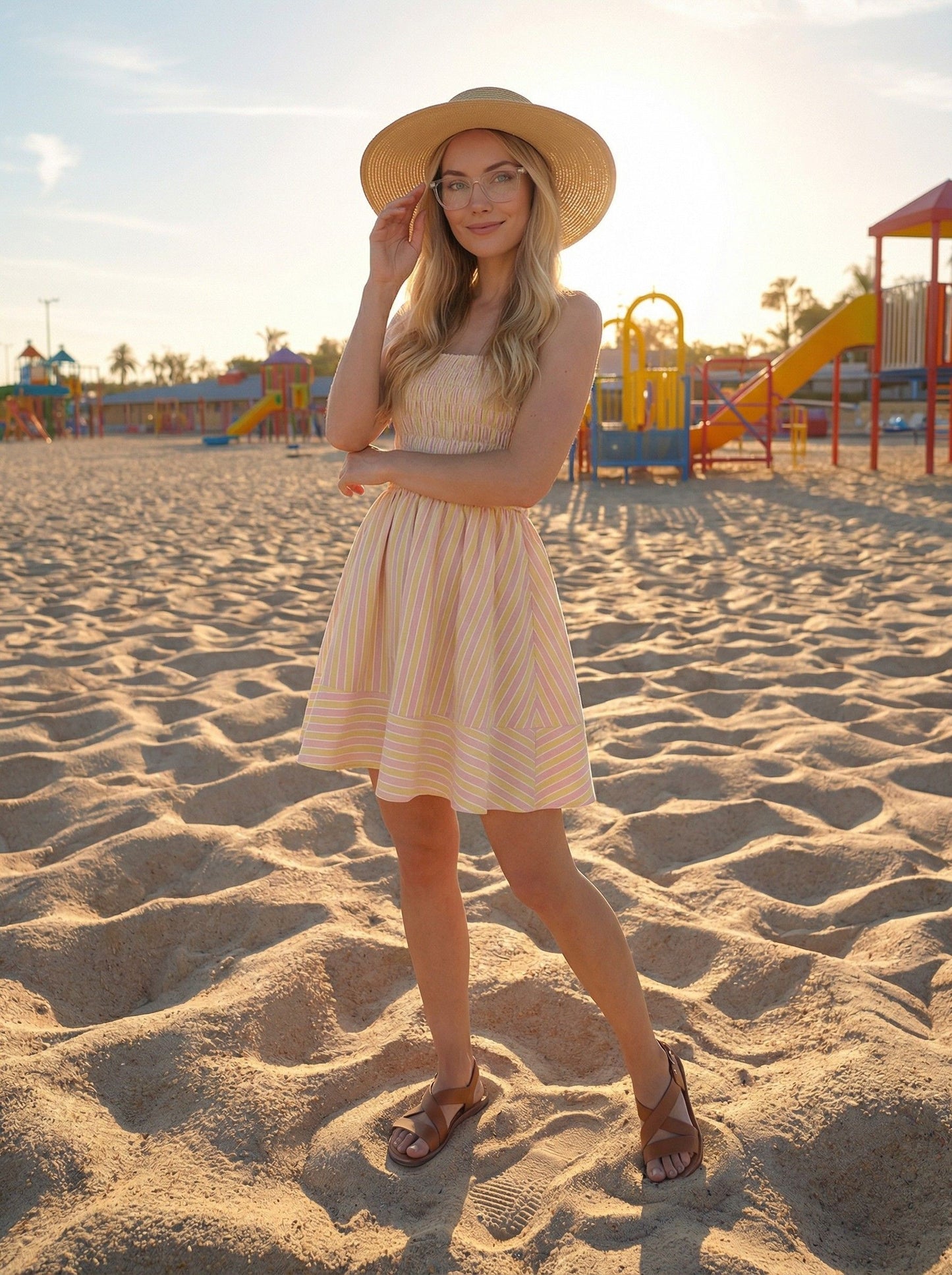 Striped Smocked Mini Dress w/ Bow Back
