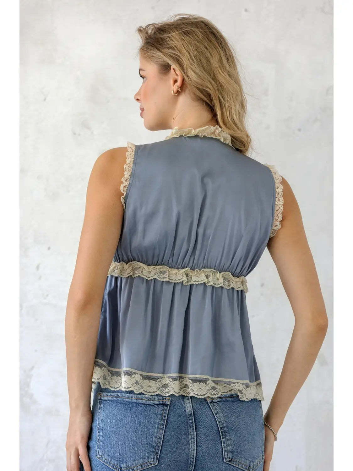 Blue/Cream Satin Babydoll Top