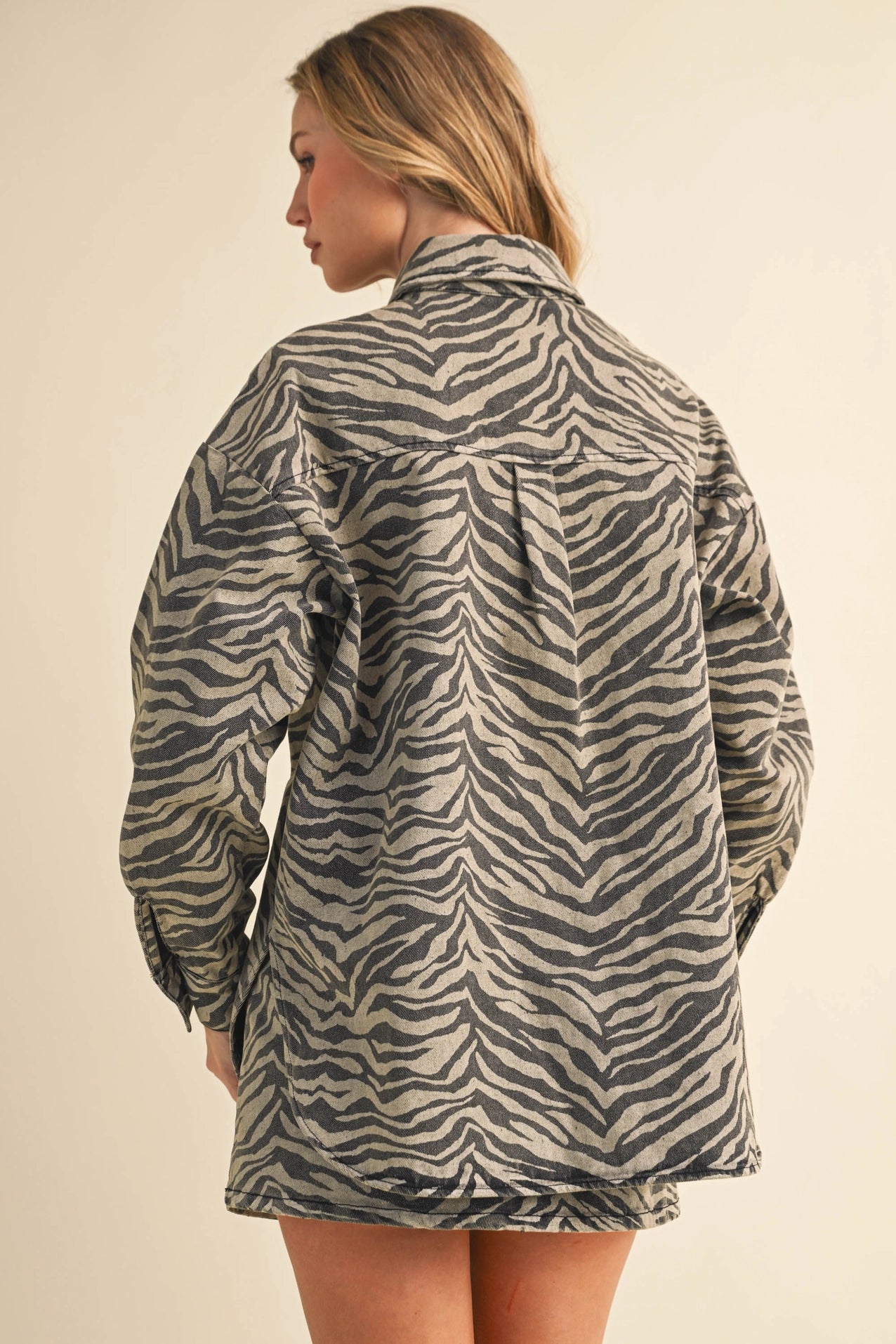 Zebra Denim Oversized Shirt & Skirt Set of 2