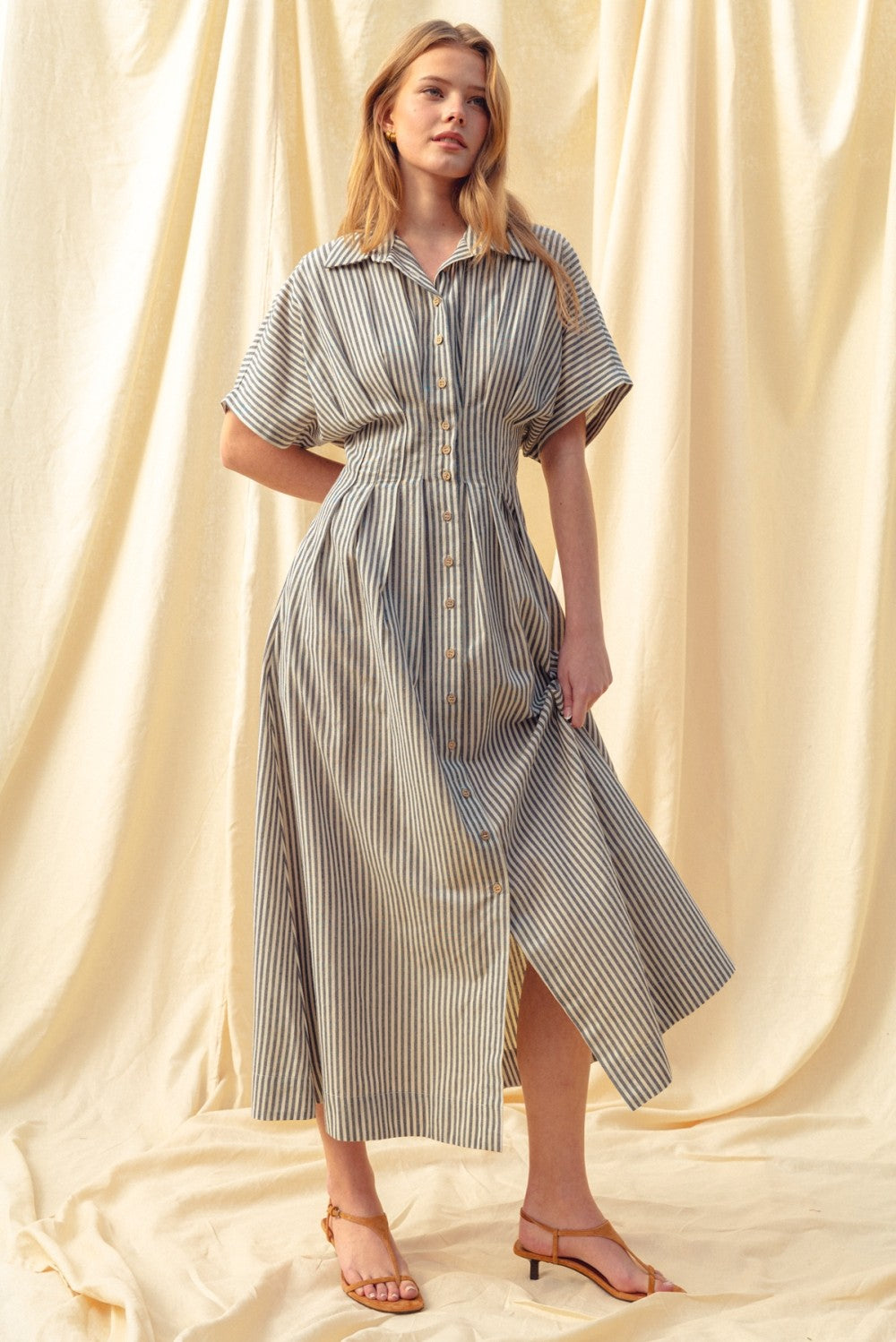 Navy Stripe Collared Shirt Dress