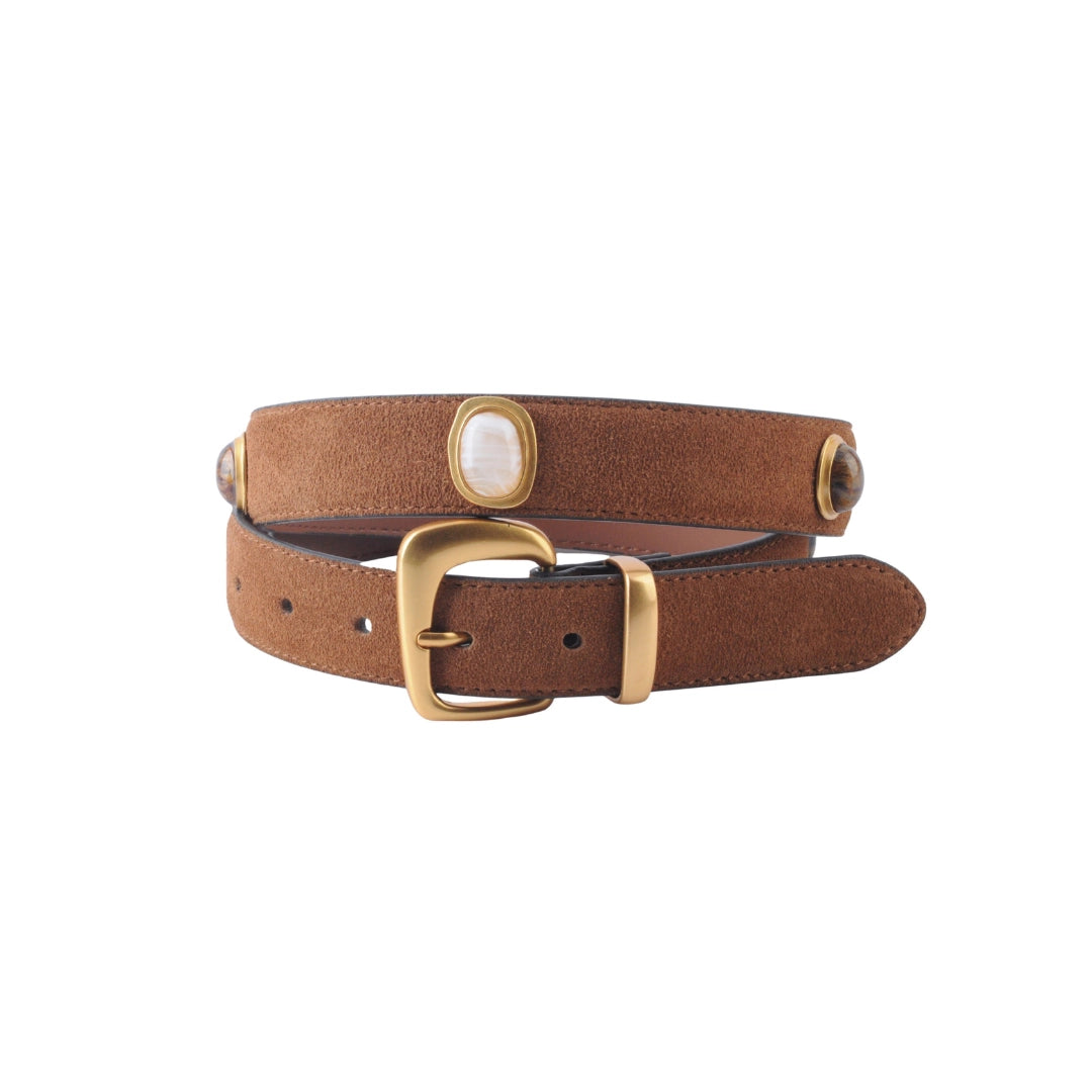 Suede Gemstone Belt Camel
