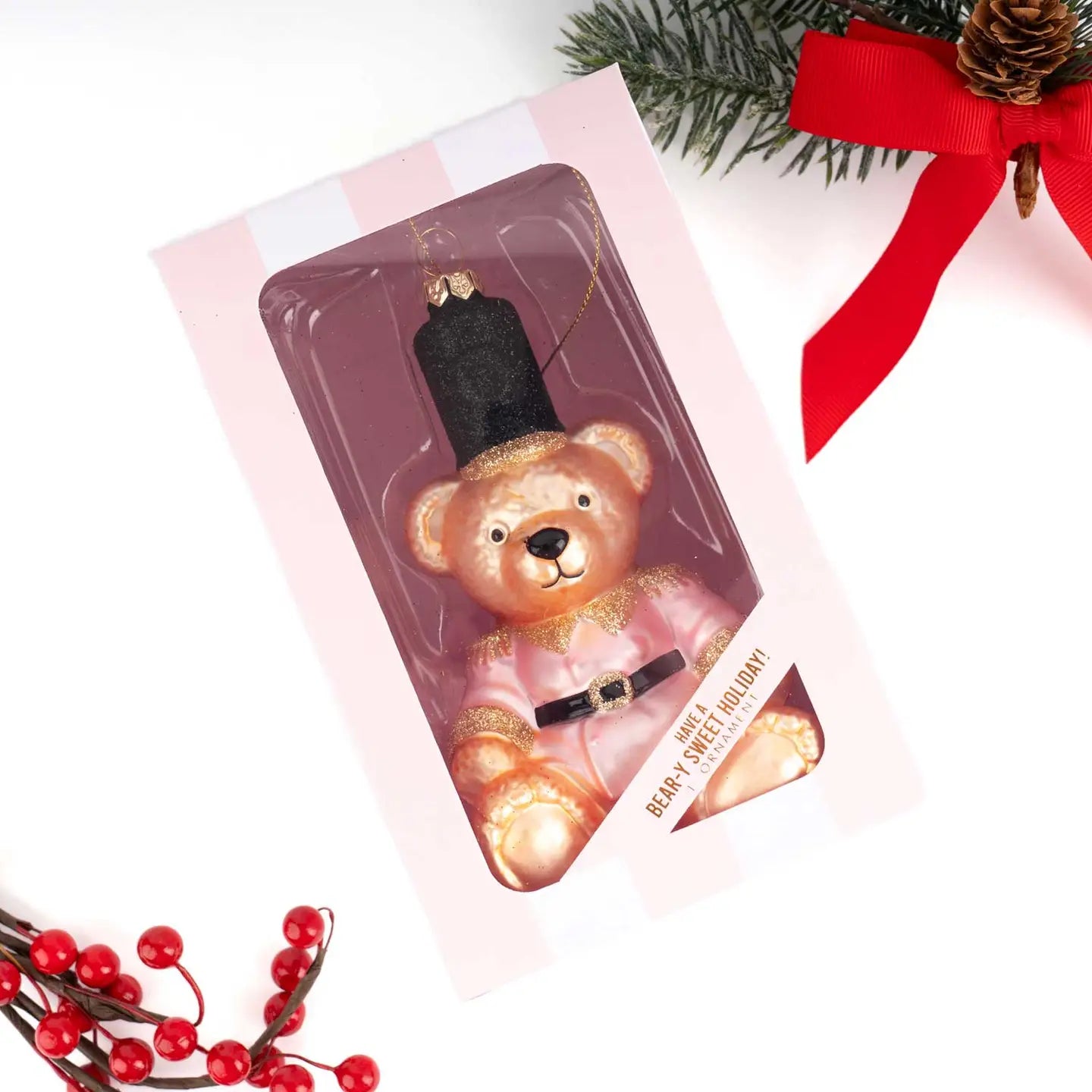Pink Bear Glass Ornament