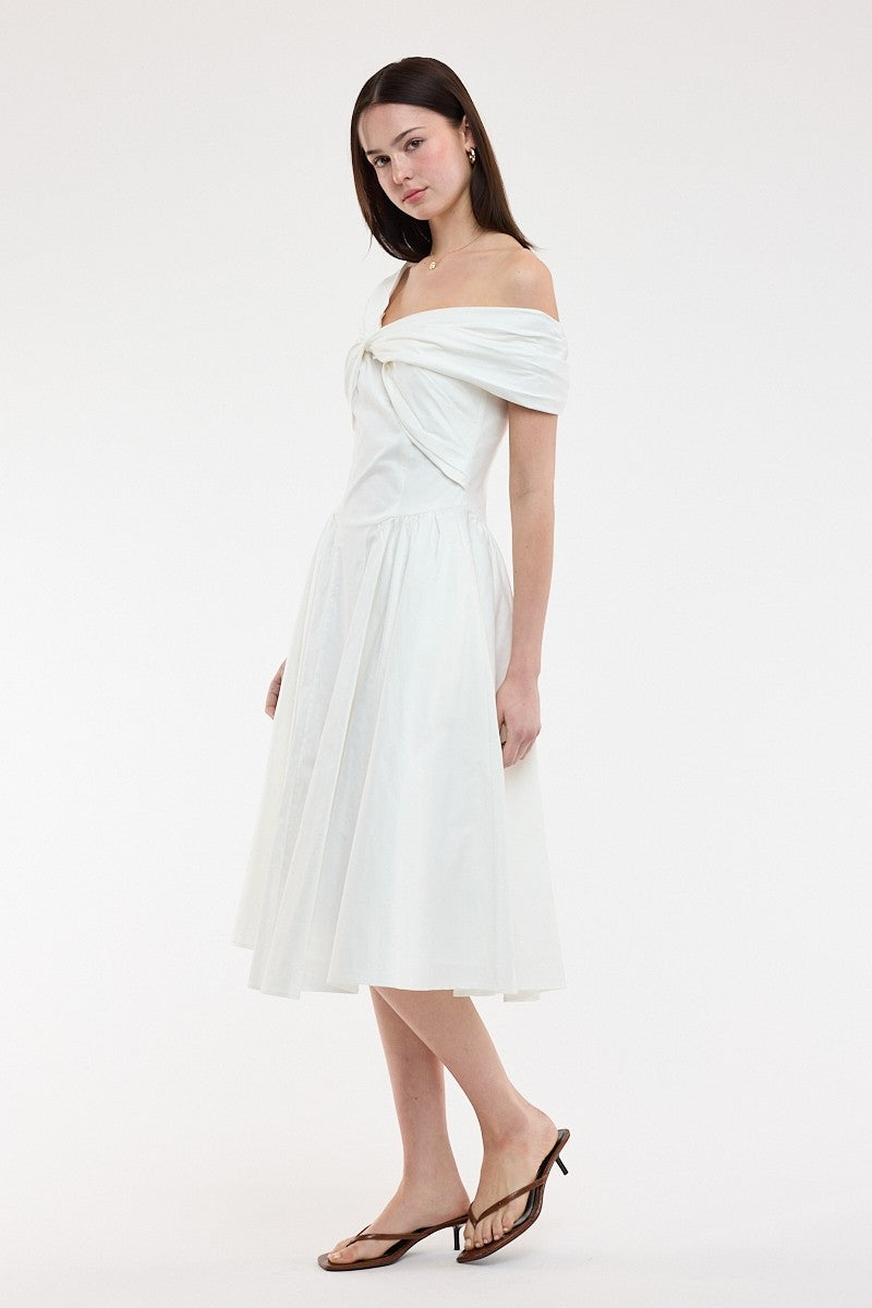 Twisted Off Shoulder Midi Dress White - Clothe Boutique