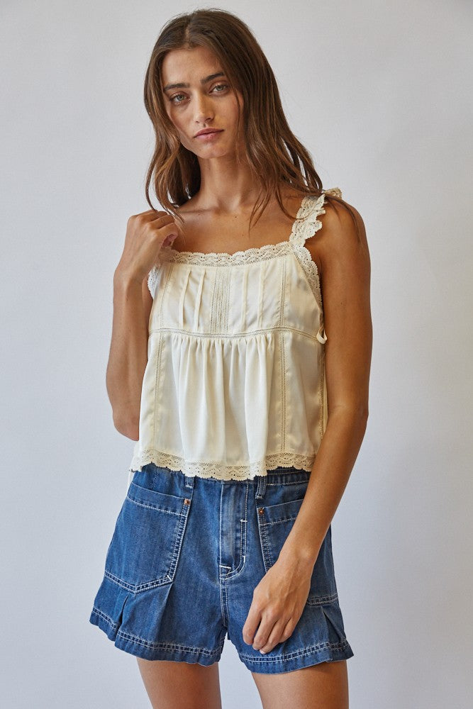 Celia Satin Lace Tank - Clothe Boutique