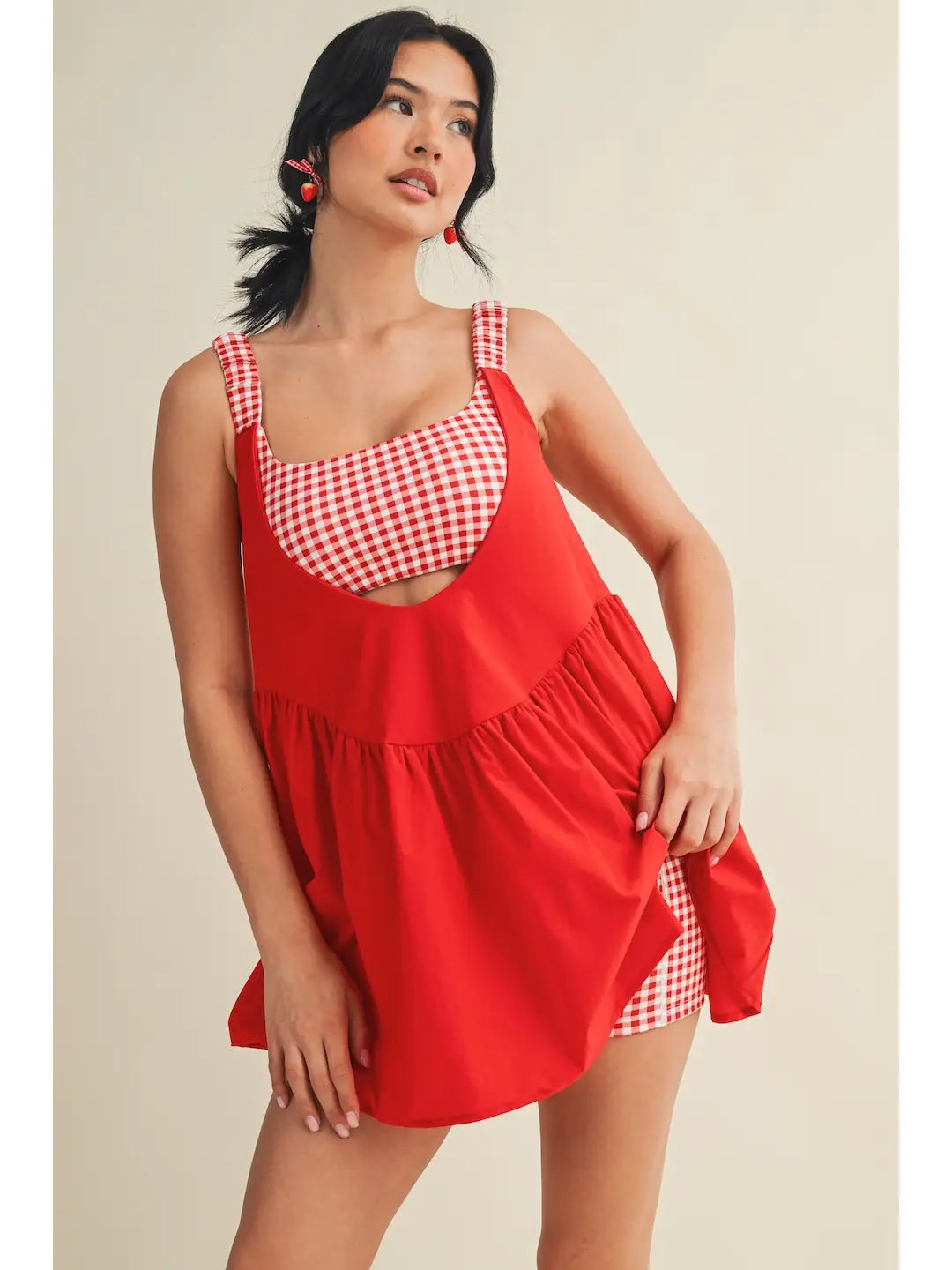 Gingham Layered Play Dress Red