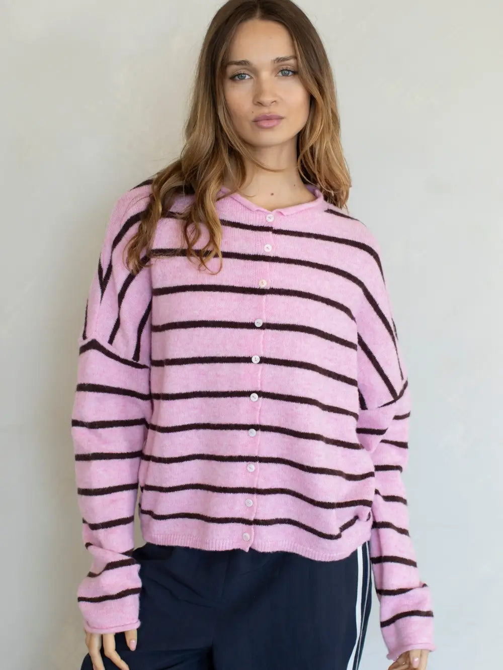 Striped Piper Cardi Light Pink/Brown