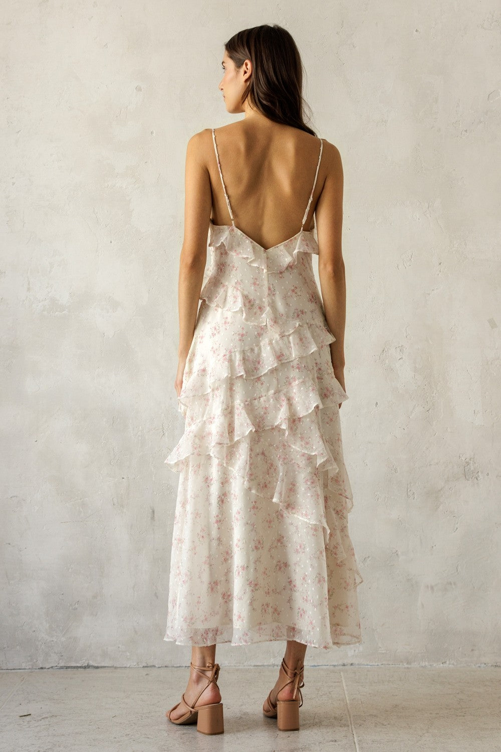 Pink Frilly Floral Maxi Dress