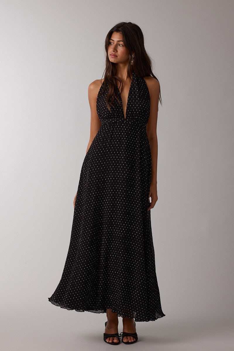 Polka Dot Halter Maxi Dress