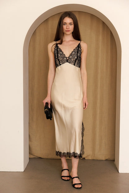 Louise Lace Satin Midi Dress