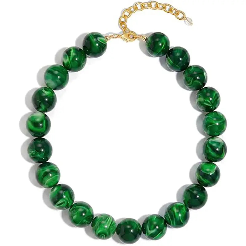 Round Resin Bead Necklace Moss