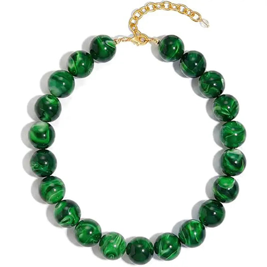 Round Resin Bead Necklace Moss