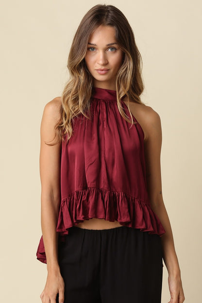 Satin Halter Top Burgundy