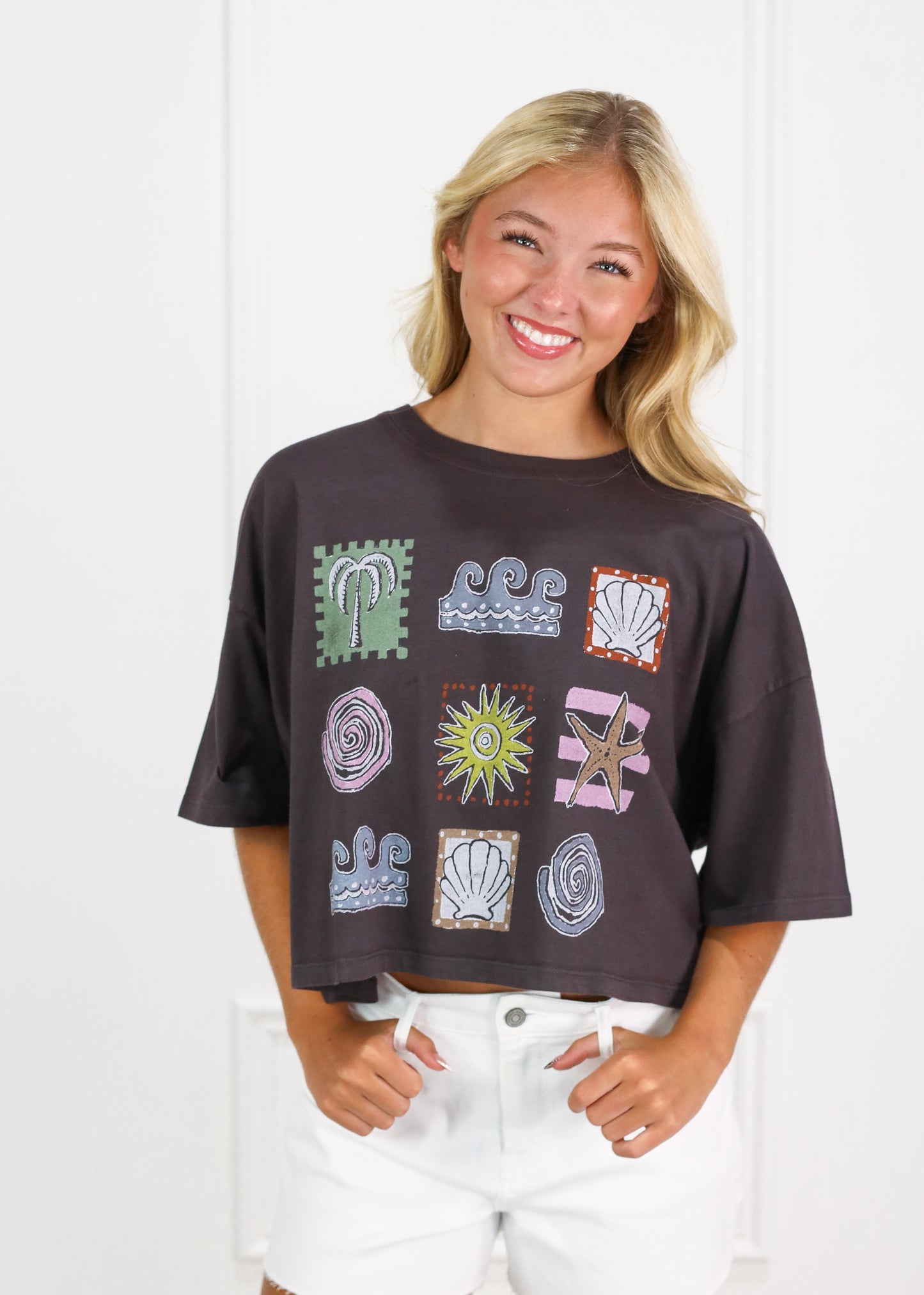 Seaside Doodle Cropped OS Tee