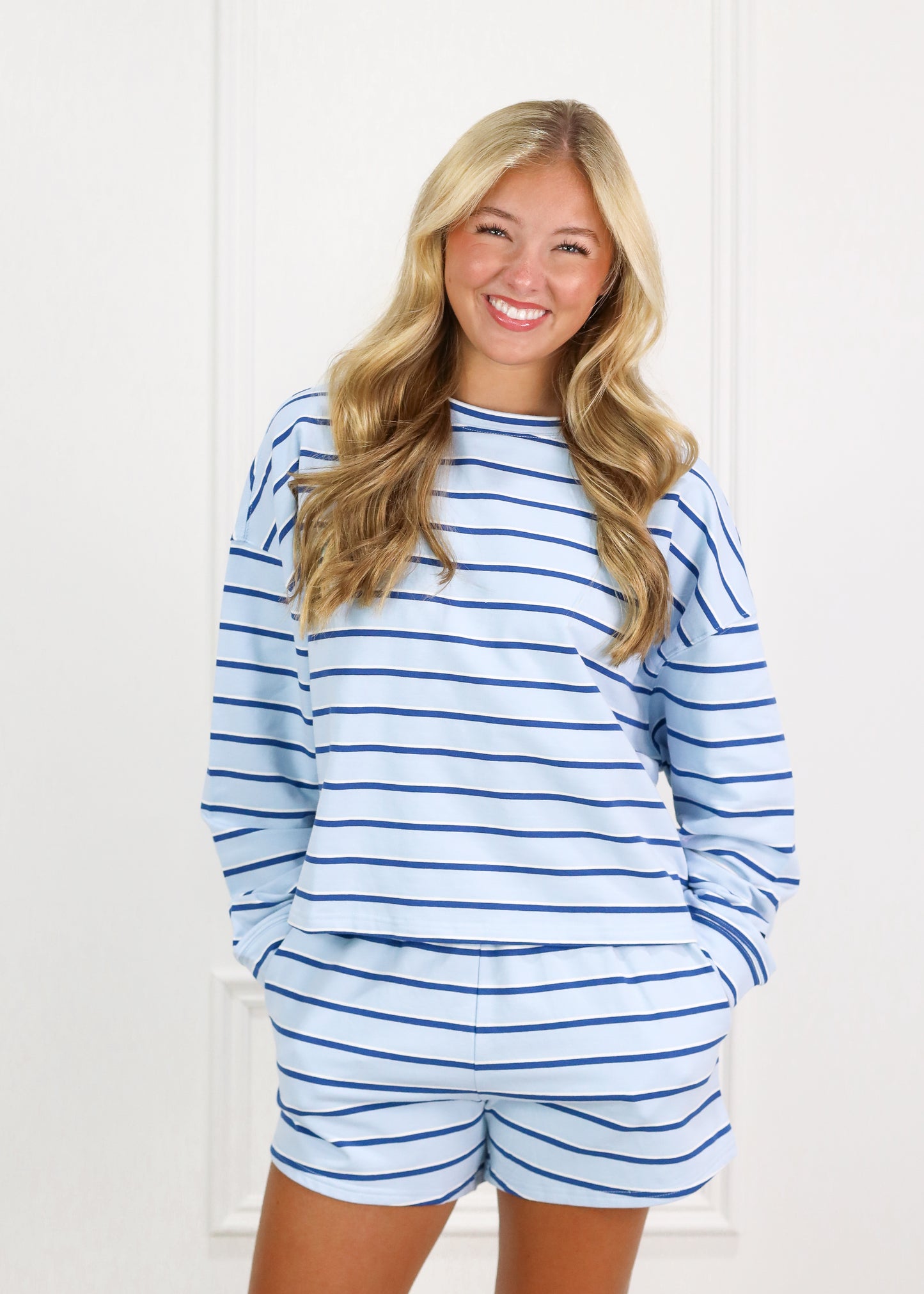 Blue/Navy Stripe Sweatshirt & Shorts Set of 2