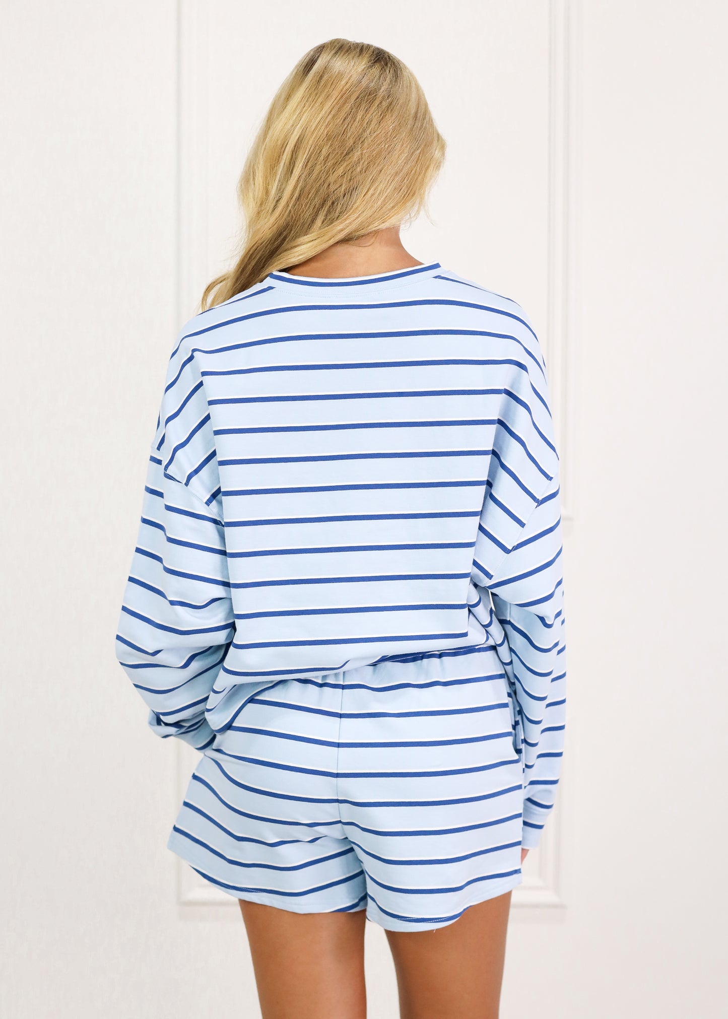 Blue/Navy Stripe Sweatshirt & Shorts Set of 2