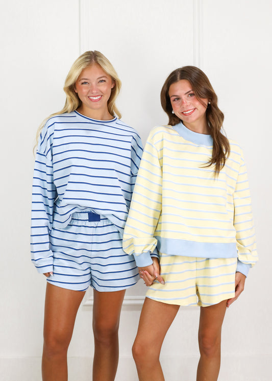 Blue/Navy Stripe Sweatshirt & Shorts Set of 2
