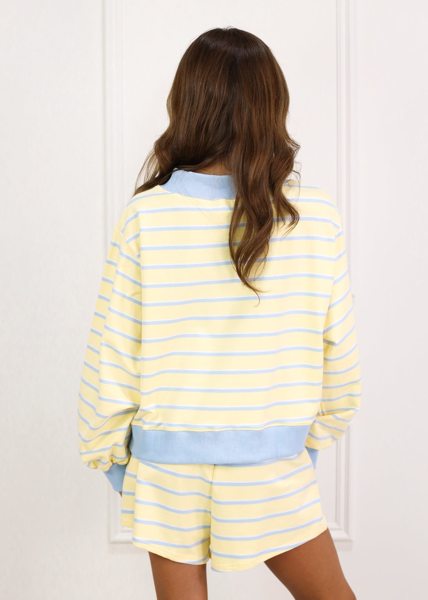 Yellow/Blue Mock Neck Stripe Sweatshirt & Shorts Set of 2