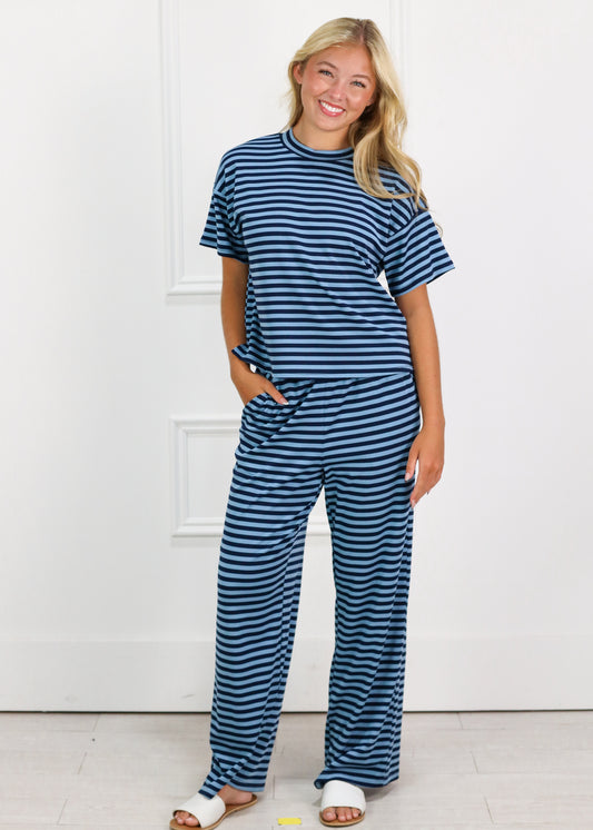 Mandy Stripe Pants Navy/Aqua