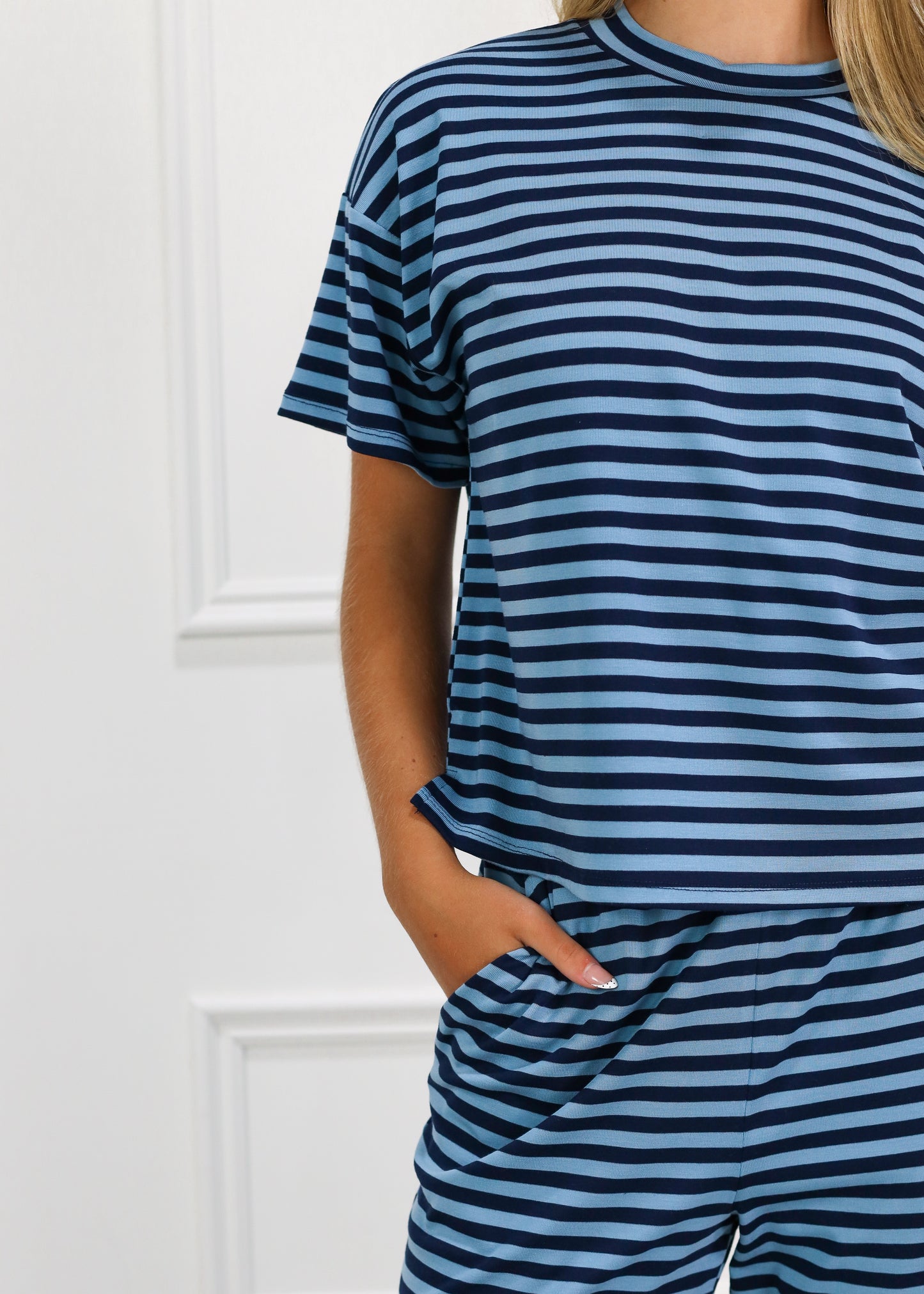 Mandy Stripe Top Navy/Aqua