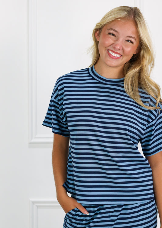 Mandy Stripe Top Navy/Aqua
