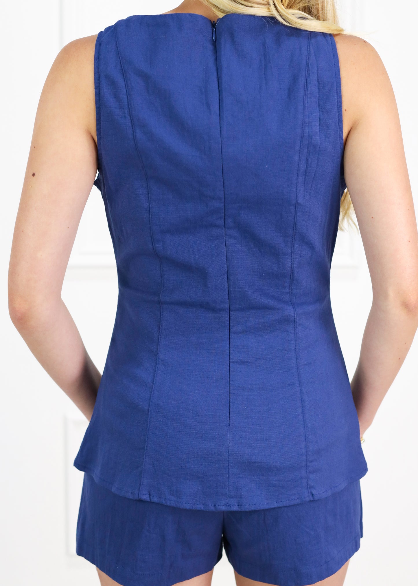 Navy Linen Top & Shorts Set Of 2
