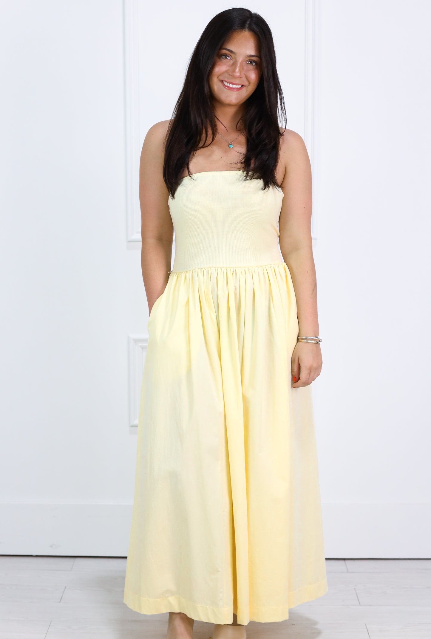 Strapless Midi Dress Yellow