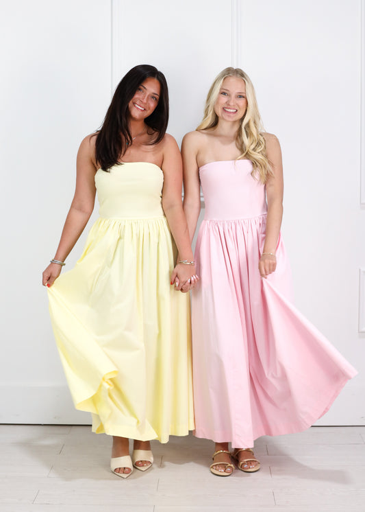 Strapless Midi Dress Yellow