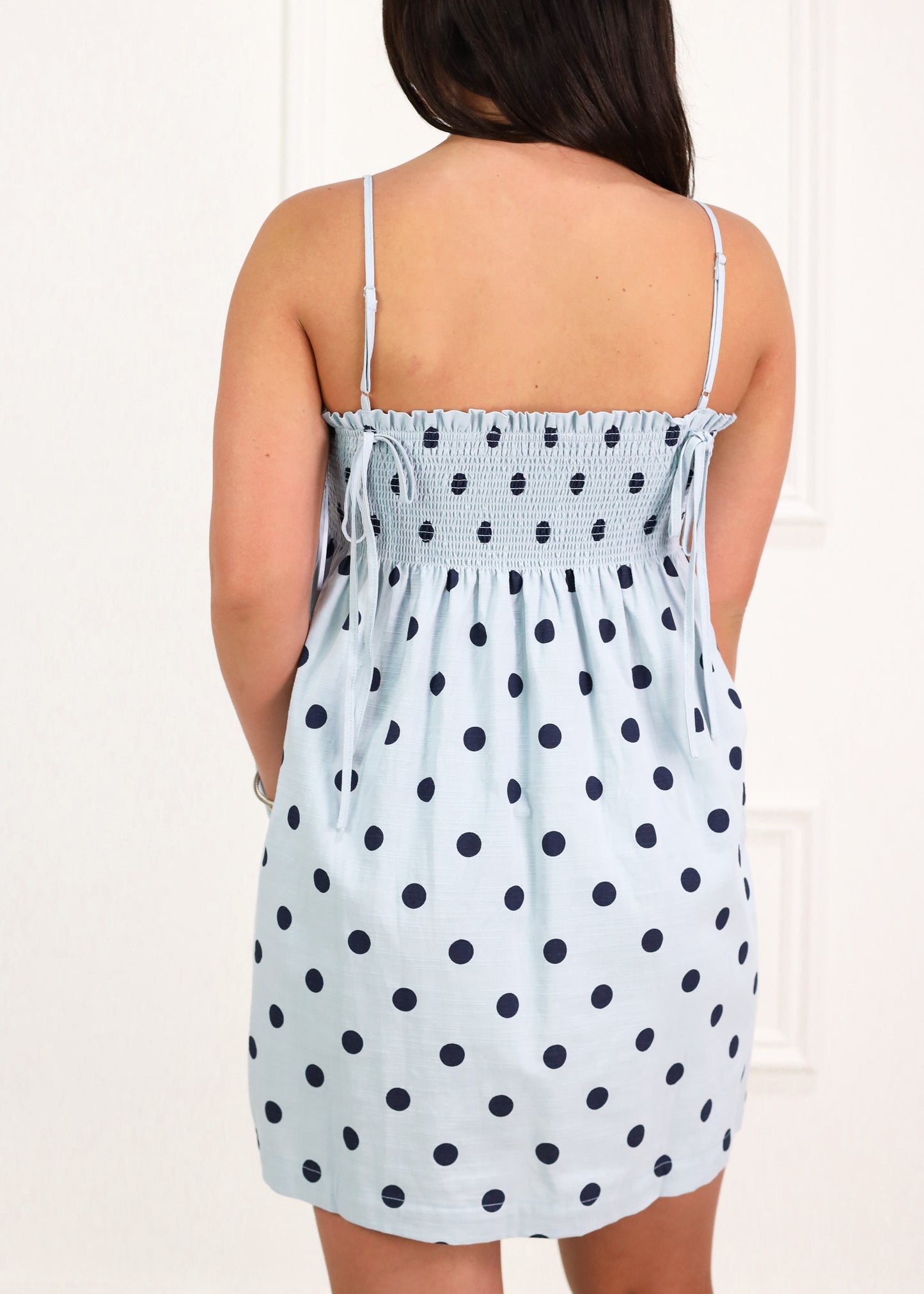 Smocked Dottie Dress Navy/Blue