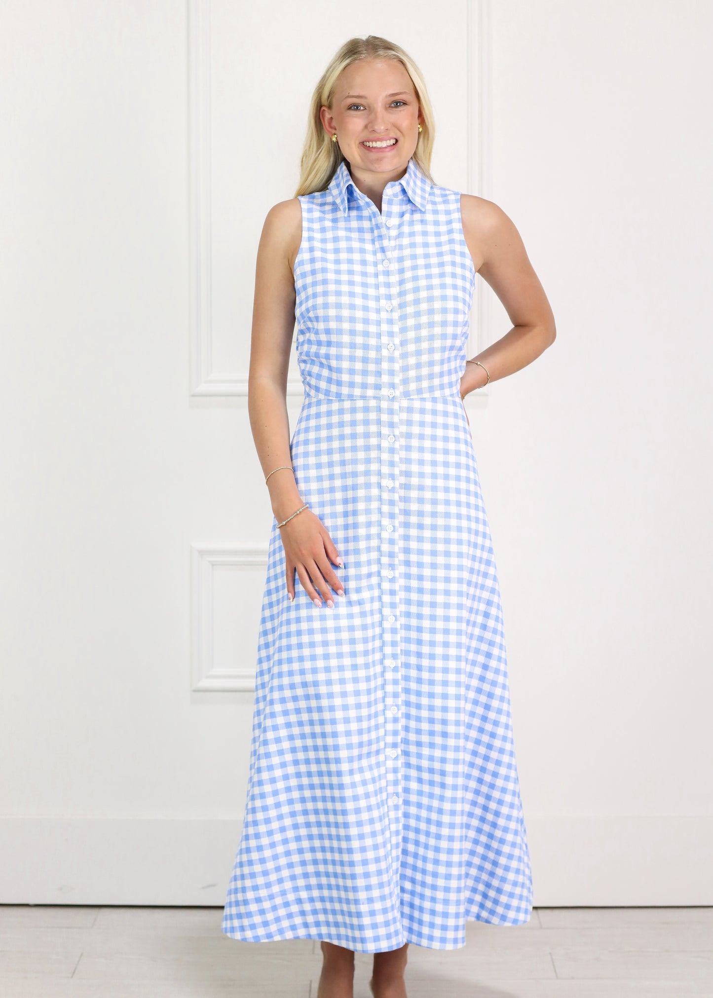 Gingham Collared Shirt Midi Dress