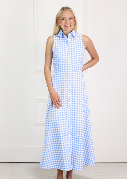 Gingham Collared Shirt Midi Dress
