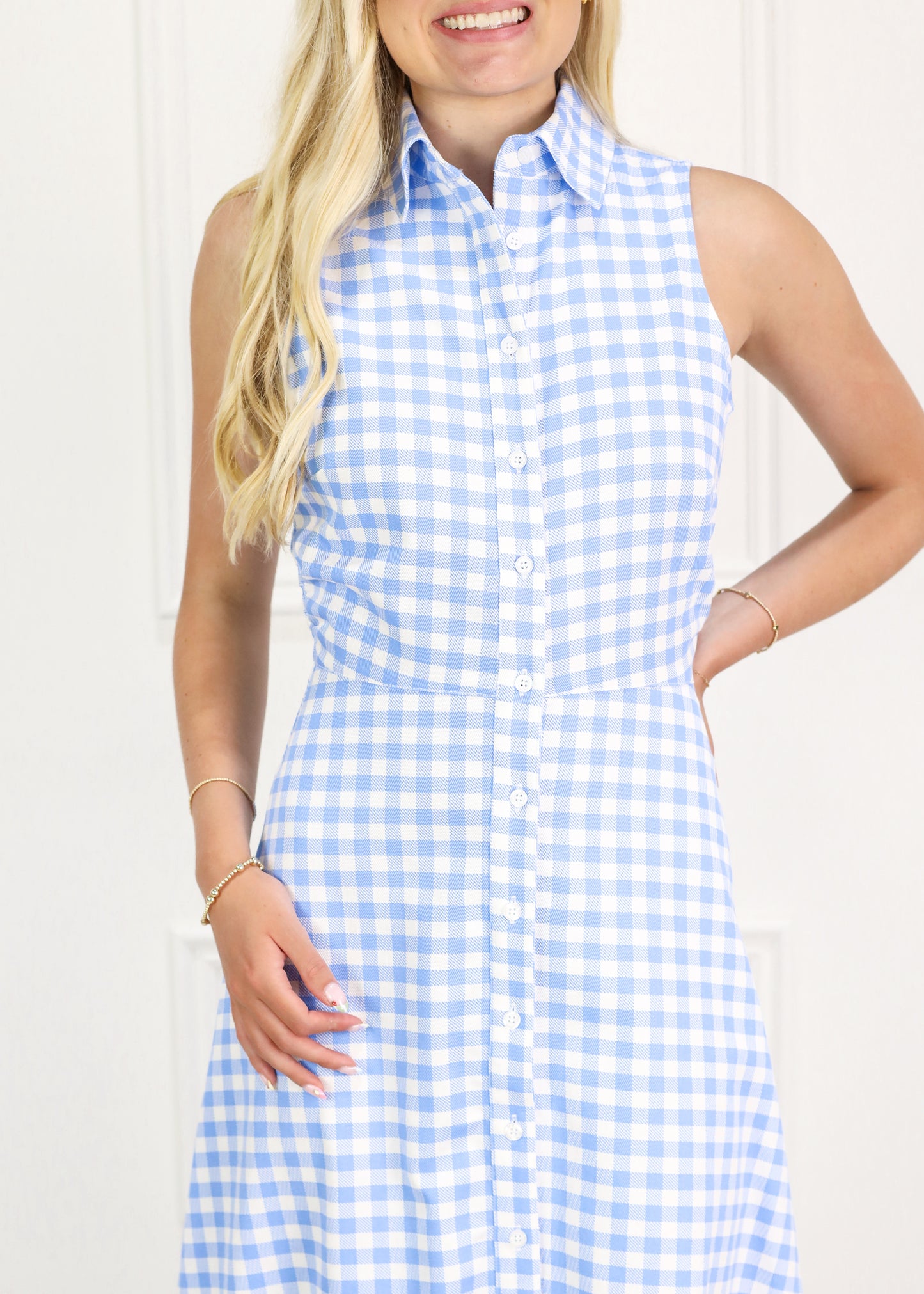 Gingham Collared Shirt Midi Dress