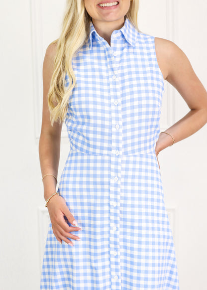 Gingham Collared Shirt Midi Dress