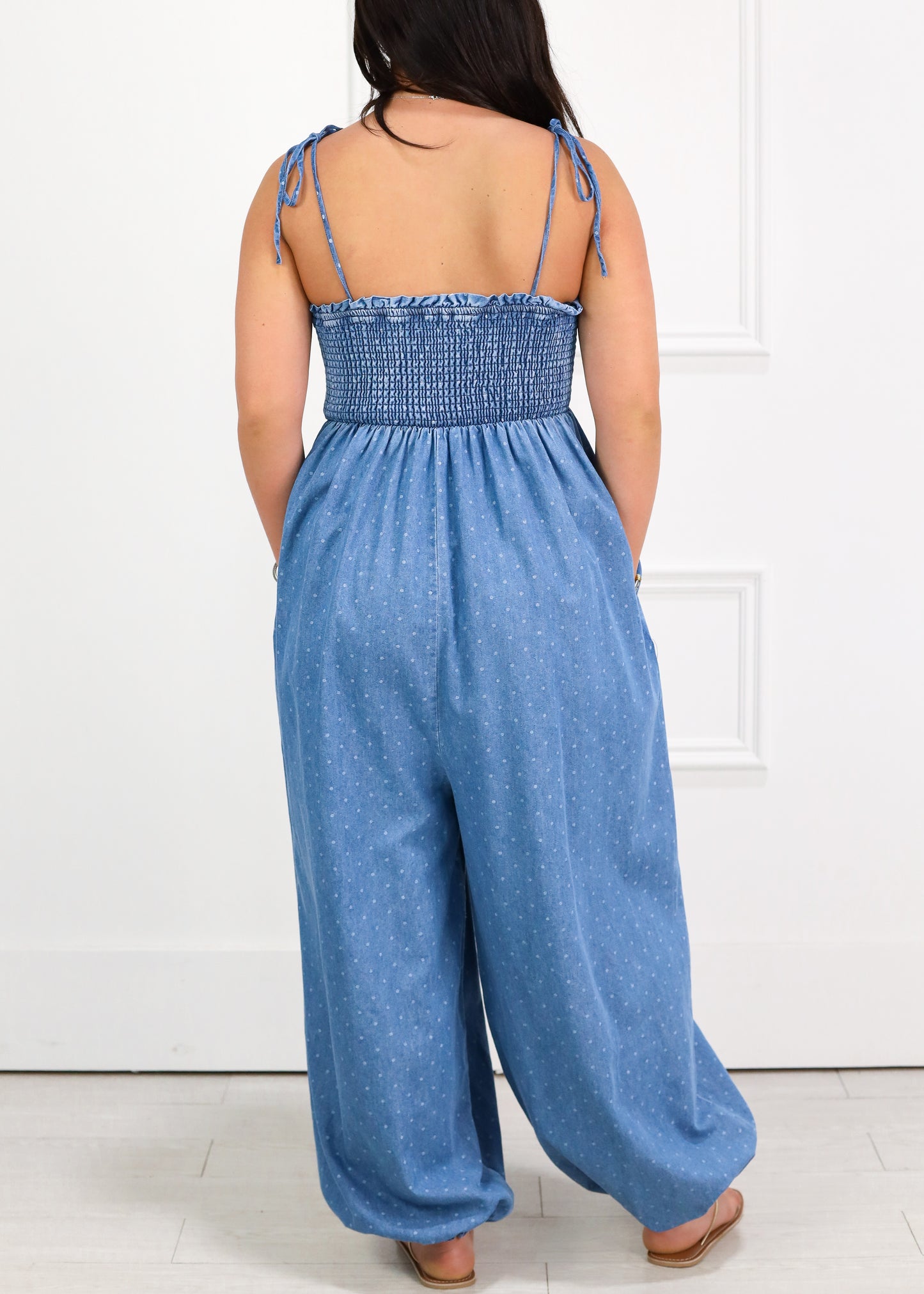 Denim Polka Dot Jumpsuit