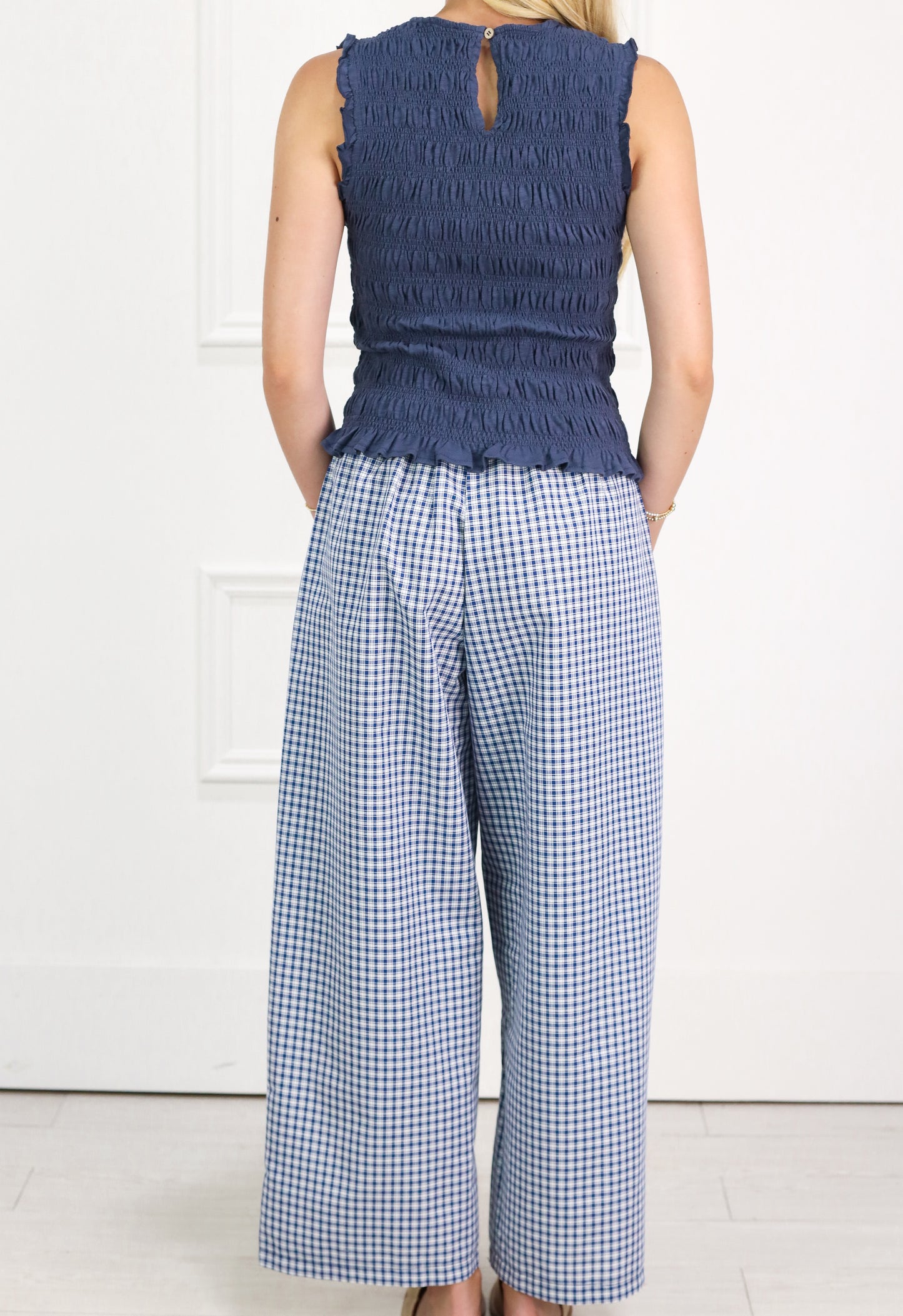 Check Pattern Pintuck Pants