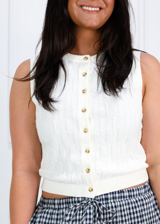 Ivory Rectangle Check Vest