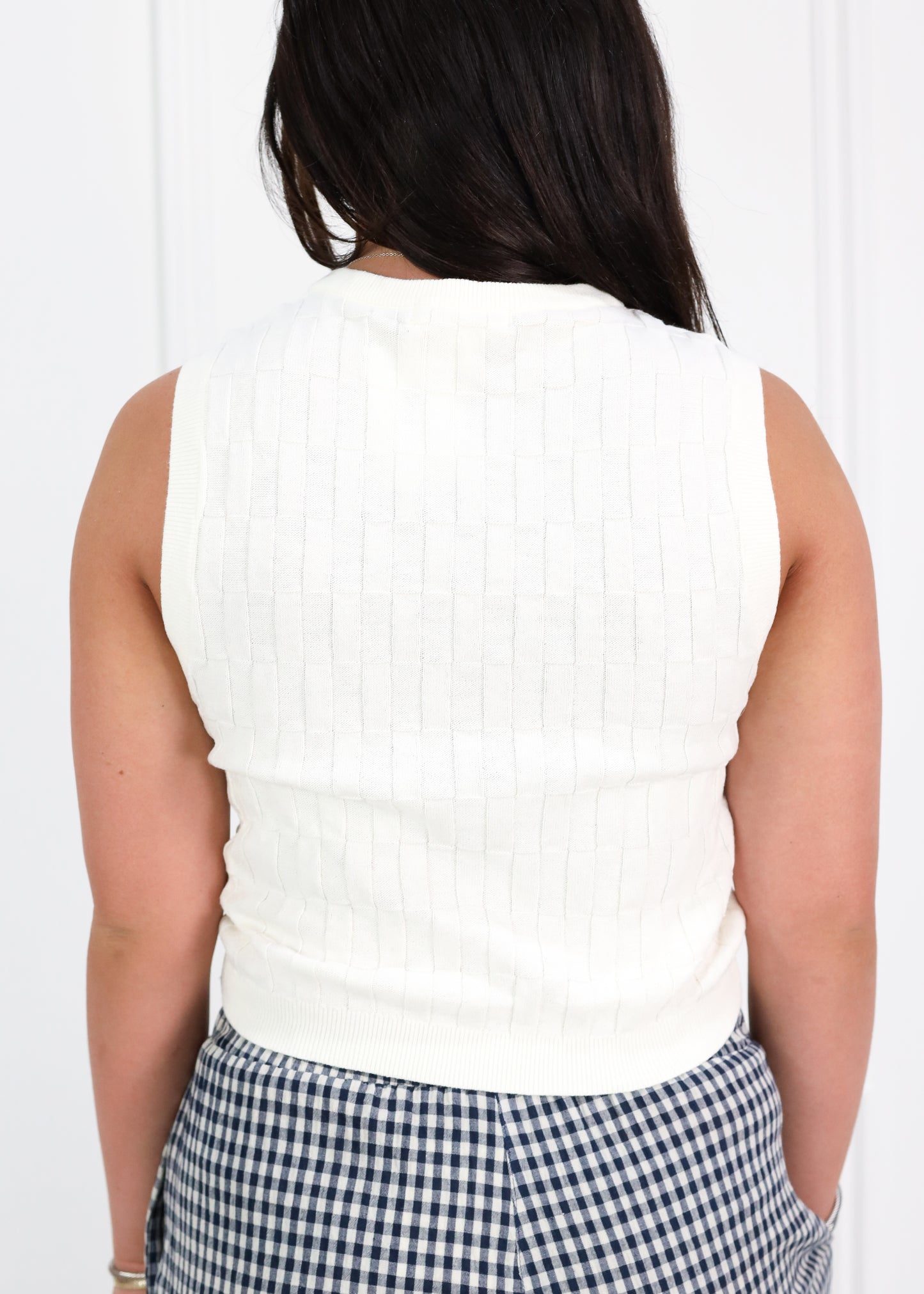 Ivory Rectangle Check Vest