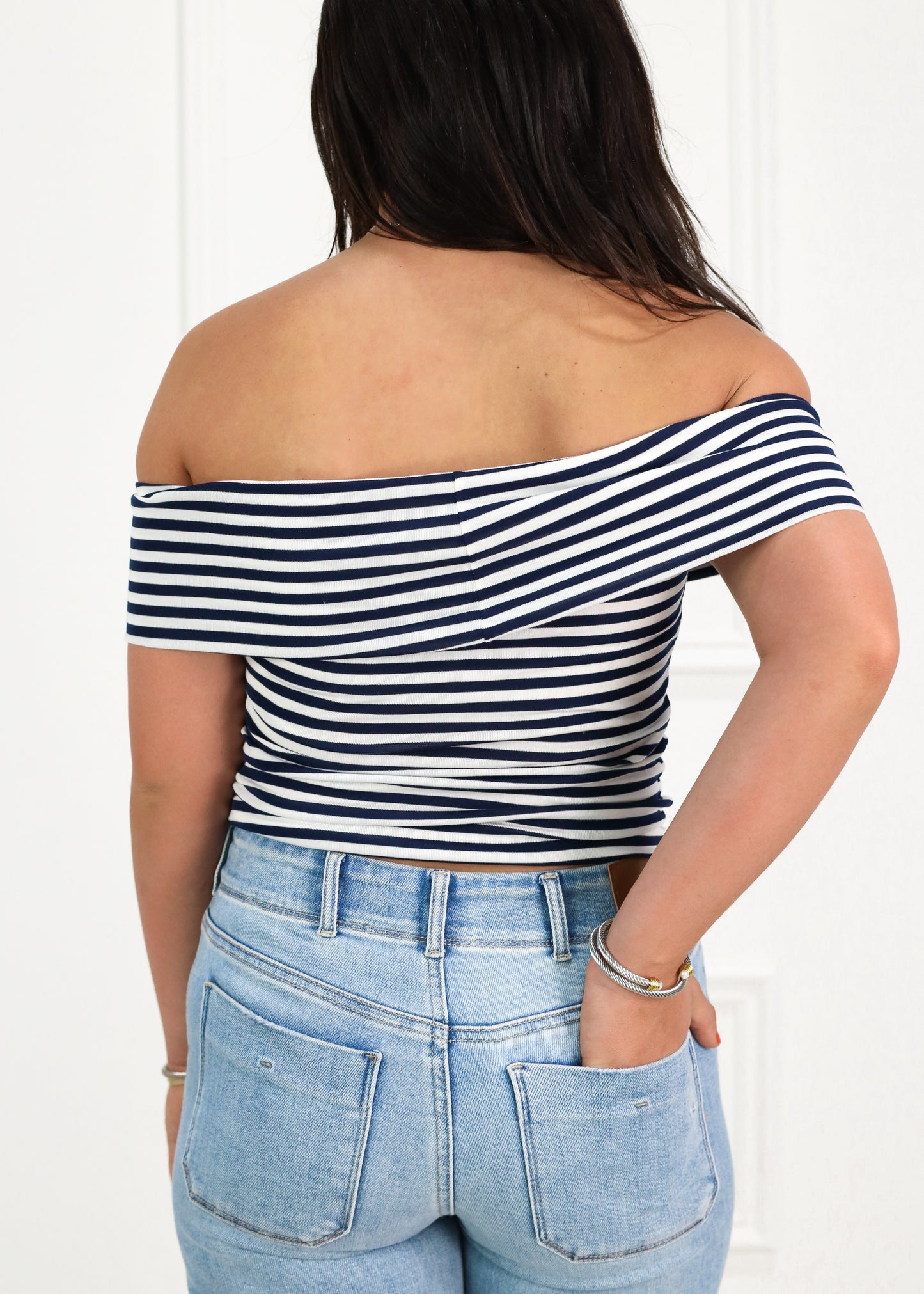 Block Stripe Off Shoulder Top