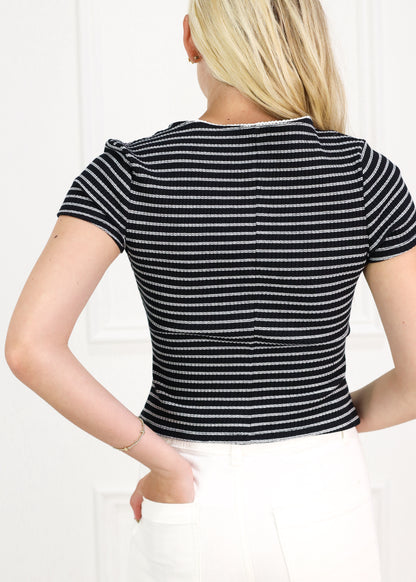 Button Down Stripe Top Black