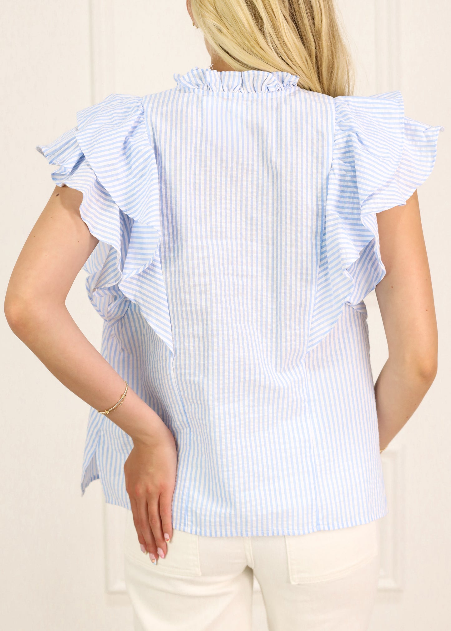 Denisse Pintuck Ruffle Blouse Blue