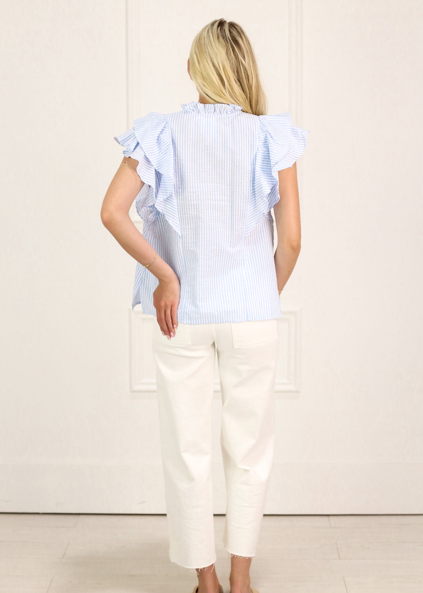 Denisse Pintuck Ruffle Blouse Blue