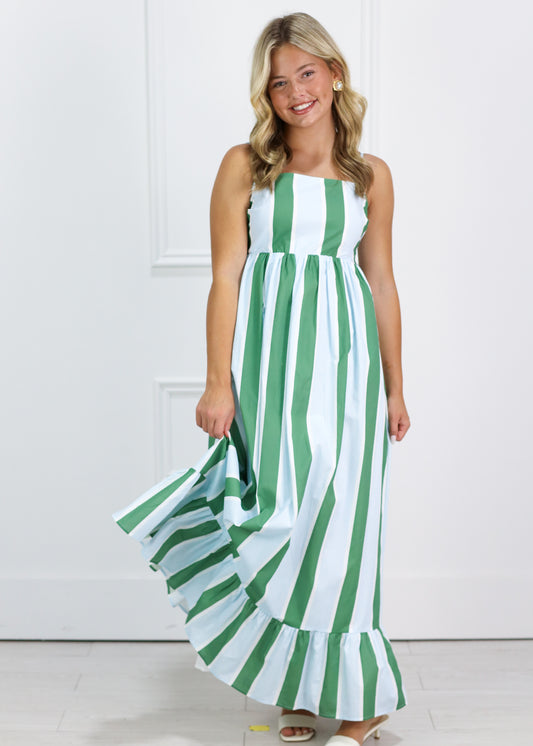 Green Striped Pocket Maxi Dress