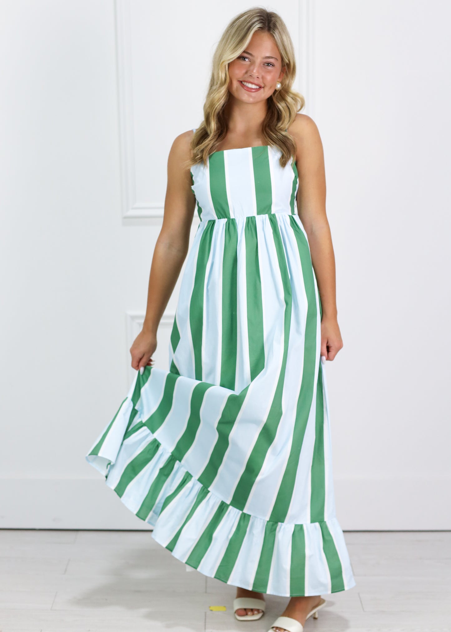 Green Striped Pocket Maxi Dress