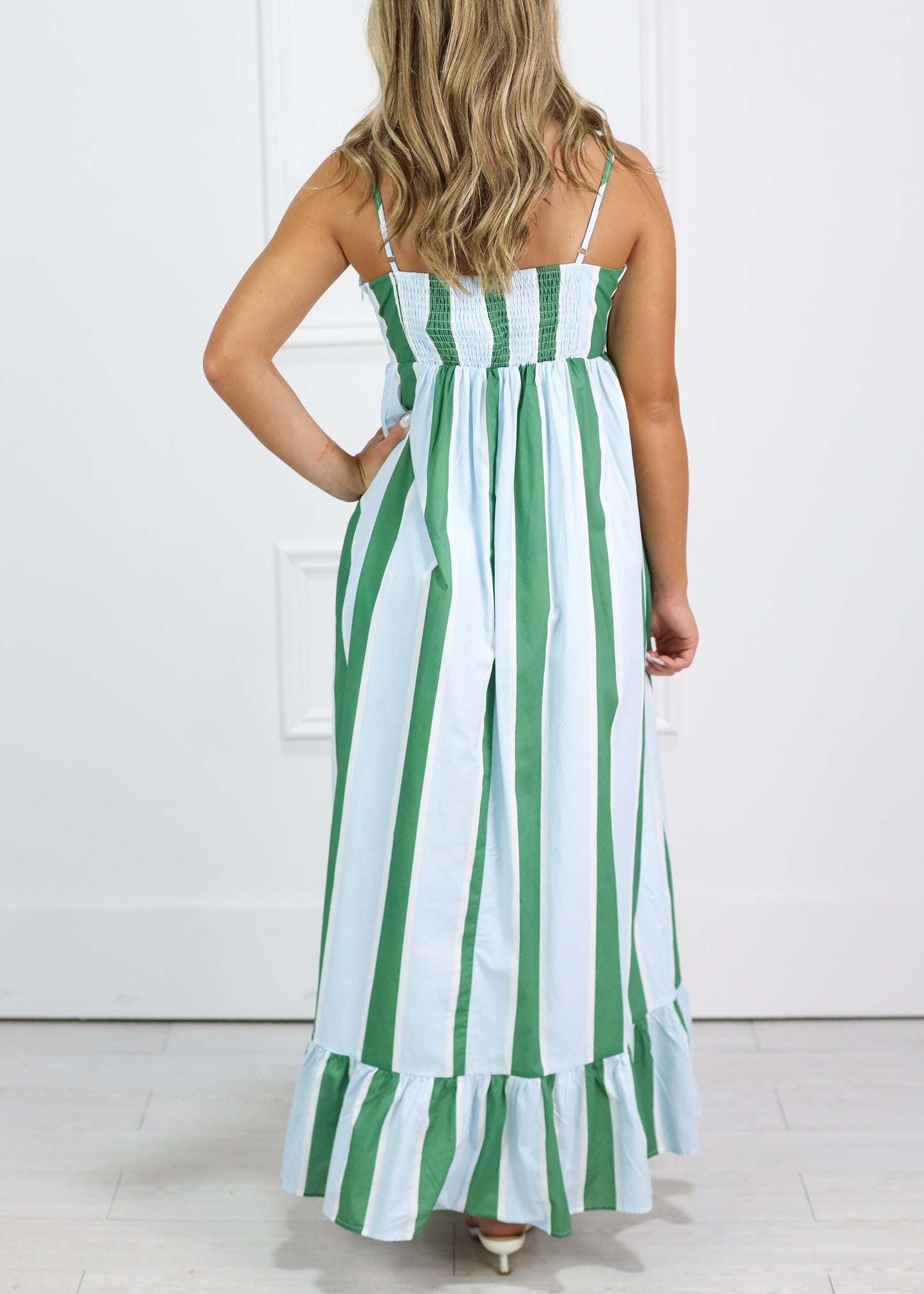 Green Striped Pocket Maxi Dress